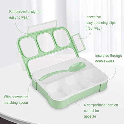 NatraProw 2 Pack Bento Lunch Box for Adults, 4 Compartment Cute Bento Snack Box Leak Proof, 1000ML Bento Box With Utensil, Lunch Container BPA-Free, Microwave Bento Box