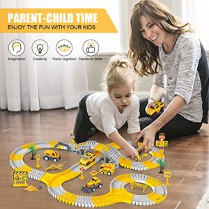 Kizplays 260 PCS Construction Race Tracks for Kids Toys, 2 Electric Cars, 4 Construction Cars, 1 Map & Flexible DIY Track Set, Engineering Gifts for 3 4 5 6 Year Old Boys Girls