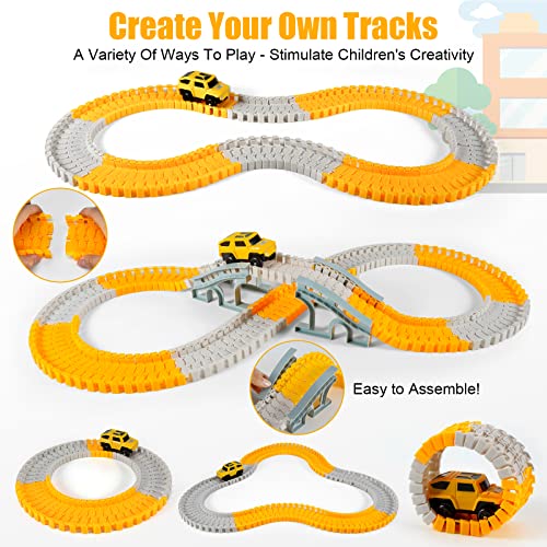 Kizplays 260 PCS Construction Race Tracks for Kids Toys, 2 Electric Cars, 4 Construction Cars, 1 Map & Flexible DIY Track Set, Engineering Gifts for 3 4 5 6 Year Old Boys Girls