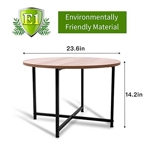 Round Coffee Table for Small Space Living Room, Modern Sofa Table End Table Tea Table for Balconym, Office Desk, Outdoor, Wood Desktop with Metal Legs, Easy to Install, 23.6 inches (White Oak)