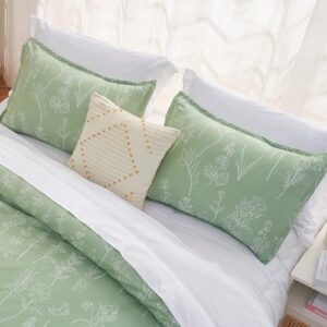 Litanika Comforter Full Size Bed Set Sage Green, 3 Pieces Floral Lightweight Bedding Comforter Sets, Gift Choice Cute Flowers Botanical Soft Blanket (1 Comforter, 2 Pillowcases)