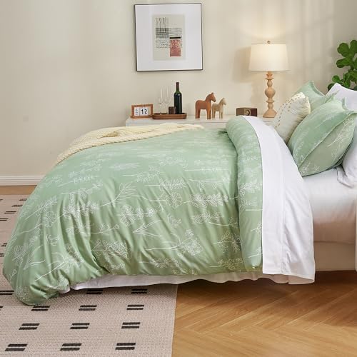 Litanika Comforter Full Size Bed Set Sage Green, 3 Pieces Floral Lightweight Bedding Comforter Sets, Gift Choice Cute Flowers Botanical Soft Blanket (1 Comforter, 2 Pillowcases)