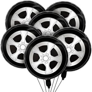 6 pcs wheel tire balloons 18 inch race car balloons race car party decorations car foil balloons large car birthday party supplies car theme party decorations black white