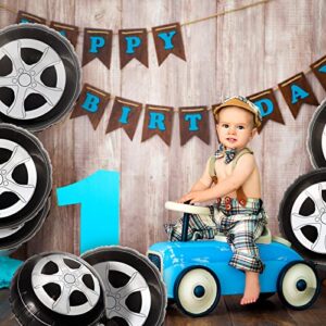 6 Pcs Wheel tire Balloons 18 Inch Race Car Balloons Race Car Party Decorations Car Foil Balloons Large Car Birthday Party Supplies Car Theme Party Decorations Black White