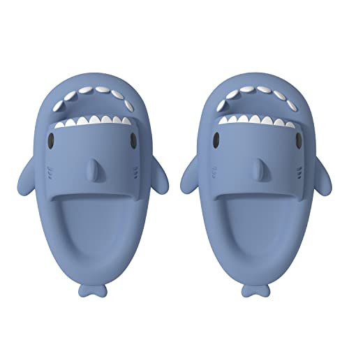 ChayChax Boys Girls Cloud Shark Slides Novelty Sandals Toddlers Cute Non-Slip Beach Pool Shower Slippers with Comfy Cushioned Thick Sole，Haze Blue，3-4 Big Kid