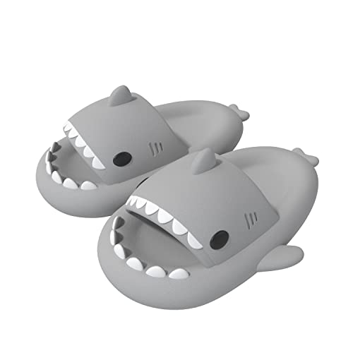 ChayChax Boys Girls Cloud Shark Slides Novelty Sandals Toddlers Cute Non-Slip Beach Pool Shower Slippers with Comfy Cushioned Thick Sole，Light Grey，5-6 Big Kid