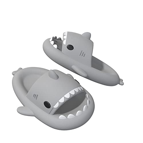 ChayChax Boys Girls Cloud Shark Slides Novelty Sandals Toddlers Cute Non-Slip Beach Pool Shower Slippers with Comfy Cushioned Thick Sole，Light Grey，5-6 Big Kid