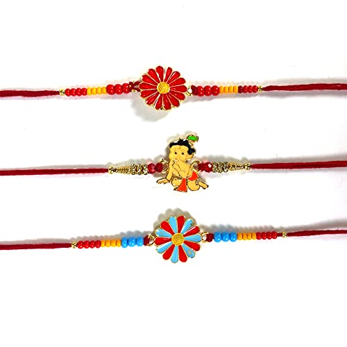 KSJONE Rakhi for Brother Rakhi for Brother and Bhabhi Send Rakhi to Usa Rakhi for Brother with gift set rakhi set rakhi gift for sister Designer Fancy Rakhi 3 Pcs