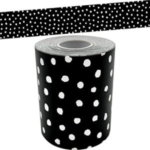 teacher created resources white painted dots on black straight rolled border trim (tcr8911)