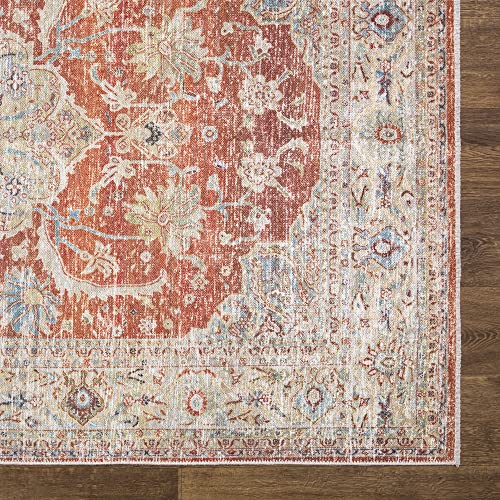 Bloom Rugs Caria Washable Non-Slip 8x10 Rug - Orange/Olive Beige Traditional Area Rug for Living Room, Bedroom, Dining Room, and Kitchen - Exact Size: 7'8" x 10'