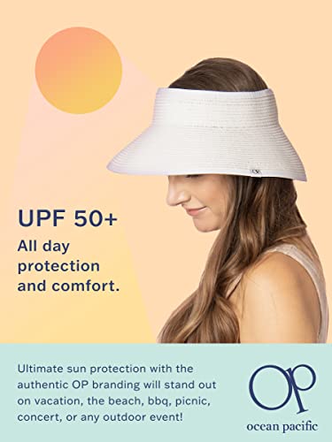 Ocean Pacific Beach Roll Up Straw Sun Hat Visor for Women, Sun Protection UPF 50 (White)