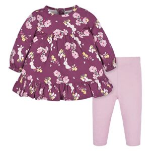 gerber baby girls toddler 2-piece long sleeve dress & leggings set, pink bouquets, 18 months