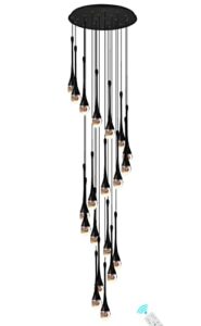ykolupty 138'' high black 20lights spiral staircase pendant chandelier lampara de living room ceiling crystal chandeliers foyer entrance crystal chandelier raindrops bubble led 2700-6000k dimmable