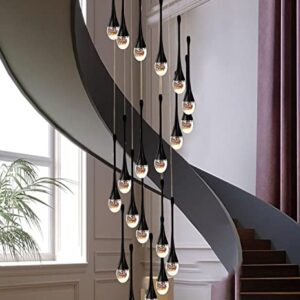 ykolupty 138'' High Black 20Lights Spiral Staircase Pendant Chandelier Lampara de Living Room Ceiling Crystal Chandeliers Foyer Entrance Crystal Chandelier Raindrops Bubble LED 2700-6000K Dimmable
