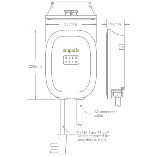 EMPORIA EV Charger Level 2, 48 amp Indoor/Outdoor Electric Car Charger, NEMA 14-50 EV Charger Plug or Hardwired, UL/Energy Star WiFi Enabled EVSE Level 2 Charger, 24ft Cable - 240v Level 2 EV Charger