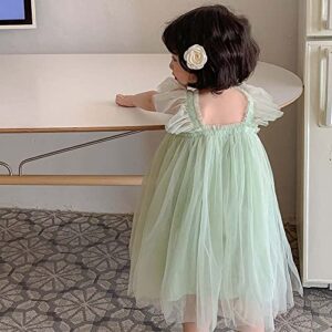 Baby Girls Layered Fly Sleeve Tutu Dress Casual Party Tulle Tunic Dresses Light Green 9-12 Months