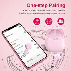 Wireless Earbud, Bluetooth 5.3 Headphones in Ear with Noise Cancelling Mic, Bluetooth Earbud Stereo Bass, IP7 Waterproof Sports Earphones, 32H Playtime USB C Charging Ear Buds Pink for Android iOS