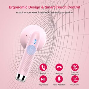 Wireless Earbud, Bluetooth 5.3 Headphones in Ear with Noise Cancelling Mic, Bluetooth Earbud Stereo Bass, IP7 Waterproof Sports Earphones, 32H Playtime USB C Charging Ear Buds Pink for Android iOS