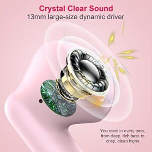 Wireless Earbud, Bluetooth 5.3 Headphones in Ear with Noise Cancelling Mic, Bluetooth Earbud Stereo Bass, IP7 Waterproof Sports Earphones, 32H Playtime USB C Charging Ear Buds Pink for Android iOS