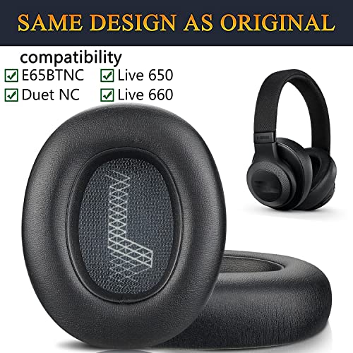 SOULWIT Replacement Ear Pads for JBL E65 (E65BT E65BTNC)/Live 650 (650NC 650BTNC)/Live 660 (660NC 660BTNC)/Duet NC Over-Ear Headphones, Earpads Cushions with Softer Leather (Black)