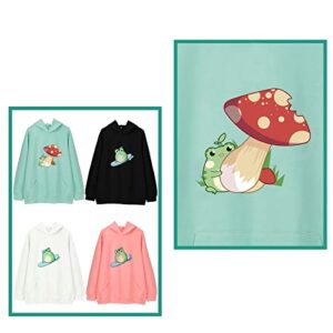 JULGIRL Women's Print Cute Frog Hoodie Kawaii Mushroom Sweatshirt for Teen Girls Aesthetic Cottagecore Clothes Long Sleeve Pocket Tops B-green Large