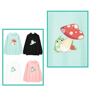 JULGIRL Women's Print Cute Frog Hoodie Kawaii Mushroom Sweatshirt for Teen Girls Aesthetic Cottagecore Clothes Long Sleeve Pocket Tops B-green Large