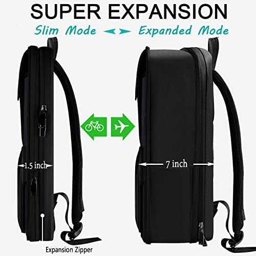 ZINZ Slim & Expandable Laptop Backpack 15.6 Inch Business Backpack with USB Port, Waterproof Anti-Theft Travel Backpack Daypack for Men and Women -Black
