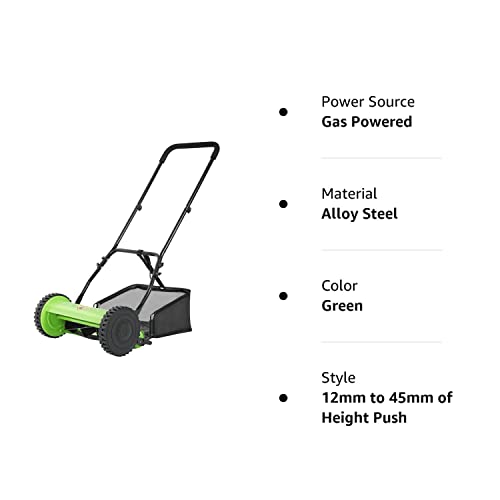 15-Inch Lawn Mowers Push Mower Reel Mower Push, Adjustable Cutting Height with Grass Catcher 5 Steel Blades Easy to Use for a Green Healthy Lawn