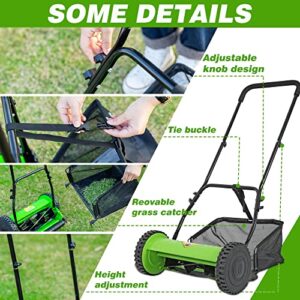 15-Inch Lawn Mowers Push Mower Reel Mower Push, Adjustable Cutting Height with Grass Catcher 5 Steel Blades Easy to Use for a Green Healthy Lawn