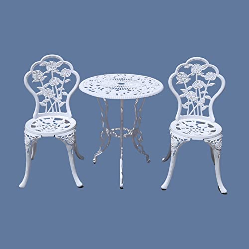 KAI LI Outdoor Furniture Bistro Set with Rose Pattern 1 Table 2 Chairs for Garden Patio Porch (Rose-White)