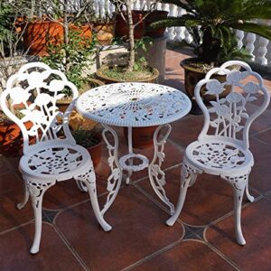 KAI LI Outdoor Furniture Bistro Set with Rose Pattern 1 Table 2 Chairs for Garden Patio Porch (Rose-White)