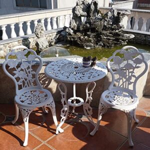 KAI LI Outdoor Furniture Bistro Set with Rose Pattern 1 Table 2 Chairs for Garden Patio Porch (Rose-White)