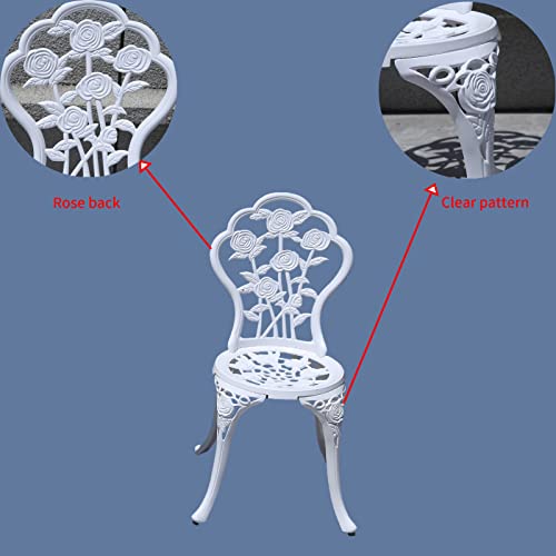 KAI LI Outdoor Furniture Bistro Set with Rose Pattern 1 Table 2 Chairs for Garden Patio Porch (Rose-White)