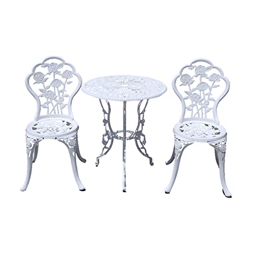 KAI LI Outdoor Furniture Bistro Set with Rose Pattern 1 Table 2 Chairs for Garden Patio Porch (Rose-White)