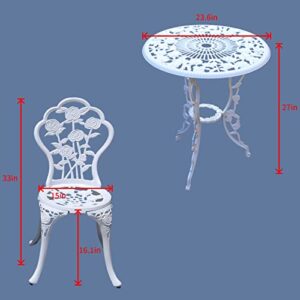 KAI LI Outdoor Furniture Bistro Set with Rose Pattern 1 Table 2 Chairs for Garden Patio Porch (Rose-White)