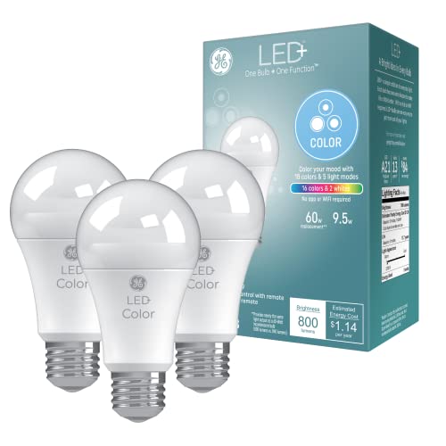 GE LED+ Color Changing LED Light Bulbs with Remote, No App or Wi-Fi Required, A19 Bulbs (3 Pack)