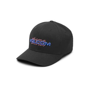volcom men's stone stamp euro flexfit hat, black, small/medium