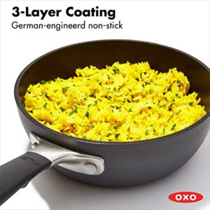 OXO Good Grips 1QT and 2QT Saucepan Pot Set with Lids, 3-Layered German Engineered Nonstick Coating, Stainless Steel Handles with Nonslip Silicone, Black