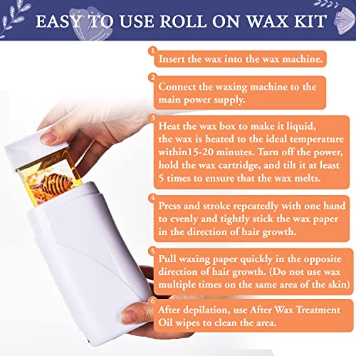 Roll on Wax Warmer Kit, Portable Home Waxing Kit, Wax Roller Kit for Hair Removal, Men and Women