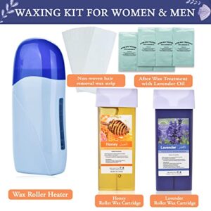 Roll on Wax Warmer Kit, Portable Home Waxing Kit, Wax Roller Kit for Hair Removal, Men and Women