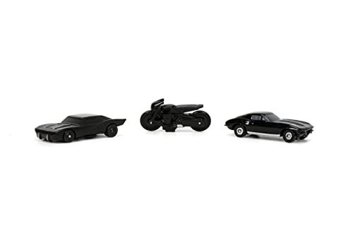 Jada Toys The Batman 1.65" Scale Nano Hollywood Rides: Batmobile, Batcycle, Chevy Corvette Die-Cast Vehicles (32043)