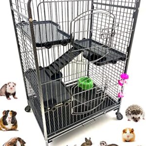 37-inch Metal Ferret Chinchilla Small Animals Hutch Rolling Cage Guinea Pig/Kitten/Rabbit Pet with 2 Front Doors for Indoor Outdoor (BlackVein, 37" Solid Plastic Platfroms and Ladders)