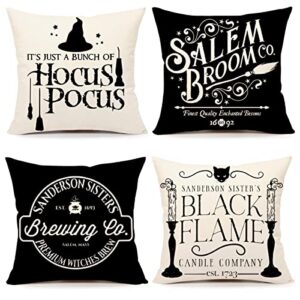 halloween decor pillow covers 18x18 set of 4 halloween decorations hocus pocus farmhouse saying white black outdoor fall pillows decorative throw cushion case for home couch th118-18
