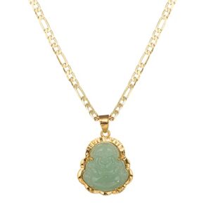 kelistom 14K Gold Plated Buddha Pendant Necklace for Women Men 3MM Flat Figaro Chain Necklace Blue Green Pink White Yellow Buddha Head