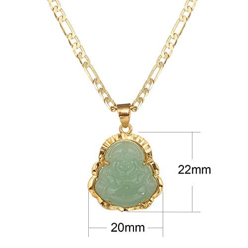 kelistom 14K Gold Plated Buddha Pendant Necklace for Women Men 3MM Flat Figaro Chain Necklace Blue Green Pink White Yellow Buddha Head