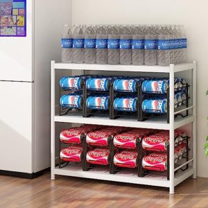 gillas 4 pack soda can organizer rack for pantry, stackable beverage soda can storage dispenser holder for refrigerator, cabinet, black