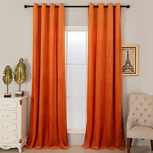 luxury orange velvet curtains 96 inches blackout rustic curtain privacy protect, thermal insulated window drapery with stainless steel grommets for bedroom dining room, orange, w52 x l96, 2 panels