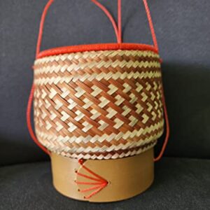 Bamboo Sticky Rice Serving Basket Handmade KRA-Tip Thai Laos Traditional Weave Wickerwork with Vegetable Based Dye Travel Picnic Keeping After Steaming Keep Warm, Multicolored, 5x3.5x5.2''