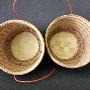 Bamboo Sticky Rice Serving Basket Handmade KRA-Tip Thai Laos Traditional Weave Wickerwork with Vegetable Based Dye Travel Picnic Keeping After Steaming Keep Warm, Multicolored, 5x3.5x5.2''