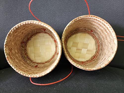 Bamboo Sticky Rice Serving Basket Handmade KRA-Tip Thai Laos Traditional Weave Wickerwork with Vegetable Based Dye Travel Picnic Keeping After Steaming Keep Warm, Multicolored, 5x3.5x5.2''